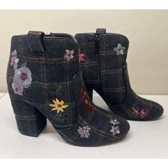 Indigo Rd Embroidered Floral Plaid Heeled Ankle Booties Womens 8.5M Irjuke - Picture 1 of 11